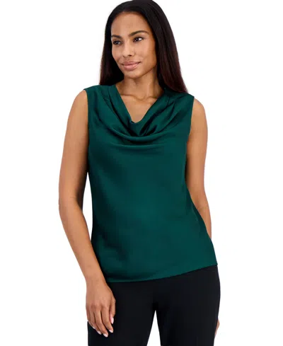 Kasper Petite Sleeveless Cowl-neck Drape Blouse In Green