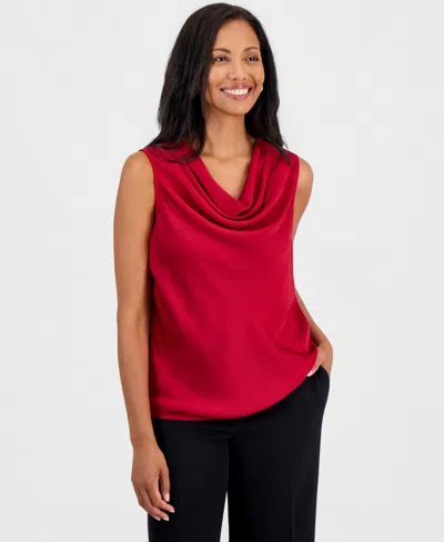 Kasper Petite Sleeveless Cowl-neck Drape Blouse In Red