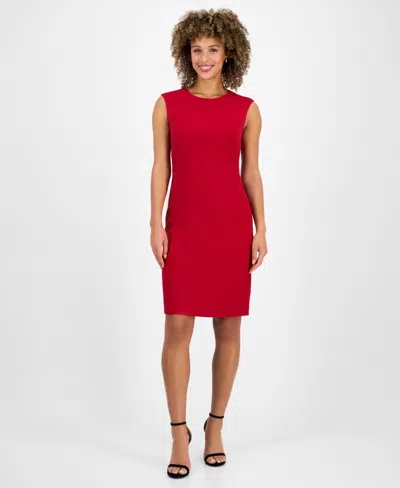 Kasper Petite Sleeveless Crew-neck Sheath Dress In Red