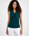Kasper Petite Sleeveless Knot-front Blouse In Green
