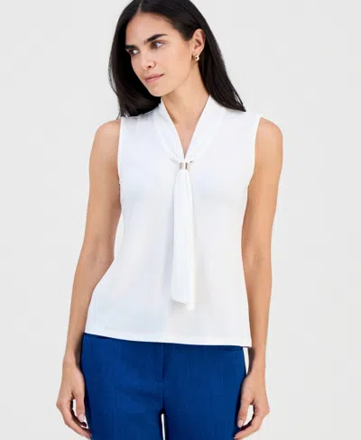 Kasper Petite Sleeveless Neck-tie Top In Multi