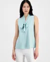 Kasper Petite Sleeveless Tie-front Pull-on Blouse In Blue