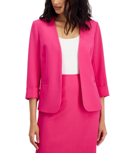 Kasper Petite Stretch-crepe Collarless Open-front Jacket In Pink Perfection