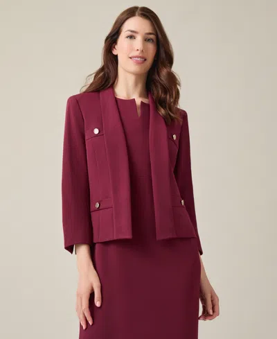 Kasper Petite Stretch Crepe Shawl-collar Open-front Blazer In Shiraz