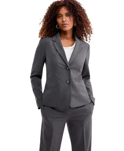 Kasper Petite Two-button Notched-collar Blazer In Gray