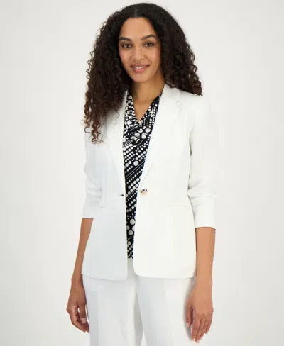 Kasper Petite Welt Pockets Notch Collared Jacket In White