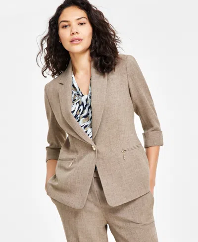 Kasper Petite Zip-pocket One-button Blazer In Cypress Grey