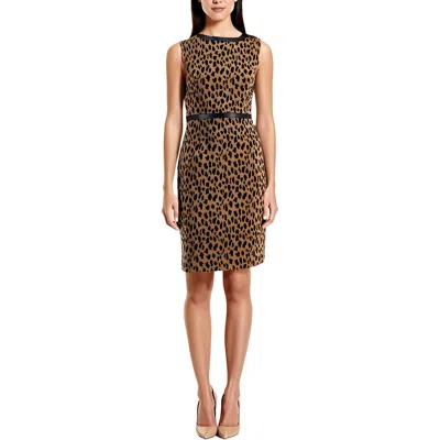 Kasper Petites Womens Animal Print Faux Leather Fit & Flare Dress