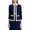 Kasper Petites Womens Contrast Trim Polyester Open-front Blazer In Blue