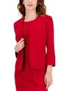 Kasper Petite Stretch Crepe Open-front Roll-sleeve Jacket In Red