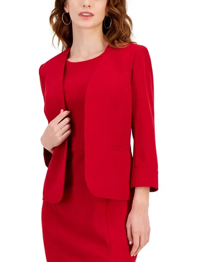 Kasper Petite Stretch Crepe Open-front Roll-sleeve Jacket In Fire Red