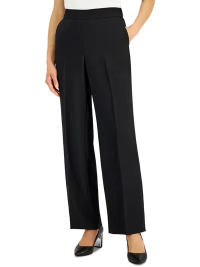 Kasper Petites Womens High Rise Stretch Wide Leg Pants In Black