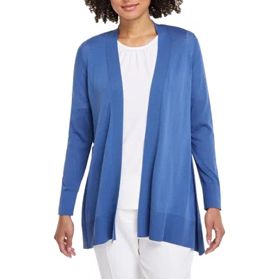 Kasper Petites Womens Knit Polyester Cardigan Sweater In Blue