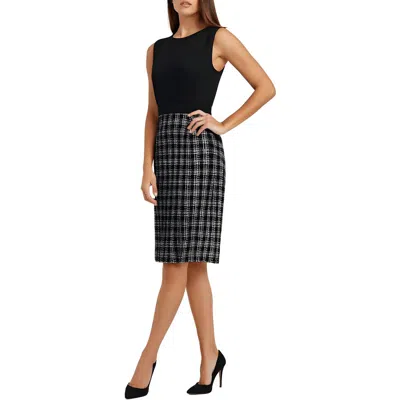 Kasper Petites Womens Mixed Media Tweed Sheath Dress