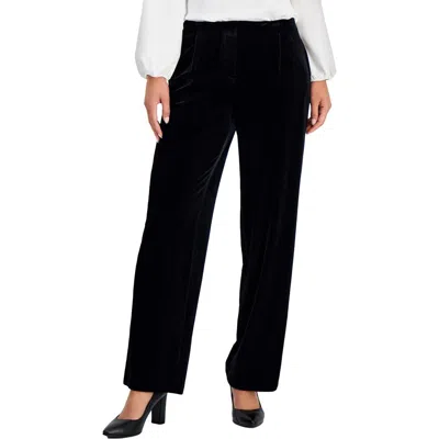 Kasper Petites Womens Pocket Velvet Straight Leg Pants In Black
