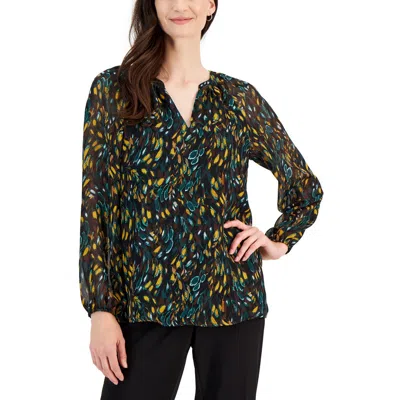 Kasper Petites Womens Printed Lined Pullover Top In Multi