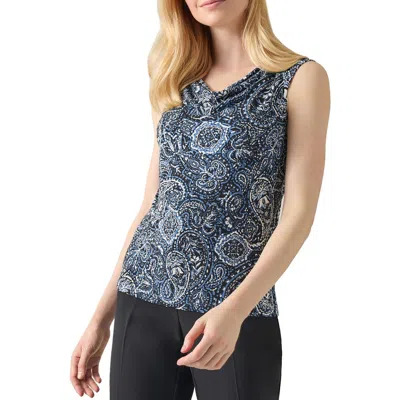 Kasper Petites Womens Printed Polyester Blouse In Blue
