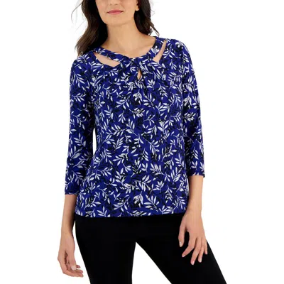 Kasper Petites Womens Printed Polyester Pullover Top In Multi