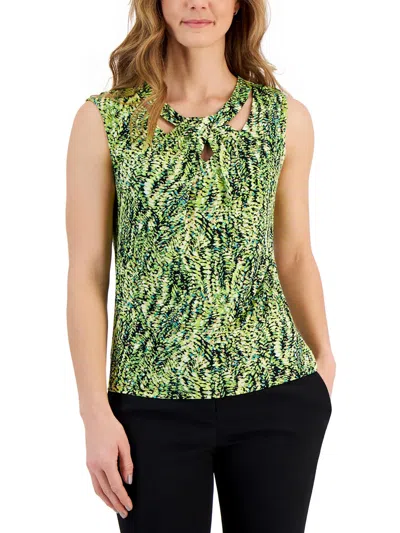 Kasper Petites Womens Printed Pullover Top In Green