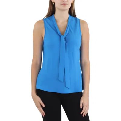 Kasper Petites Womens Solid Chiffon Shell In Blue