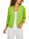 Kasper Womens Collarless Jacket Stretch Crepe Sheath Dress In Green