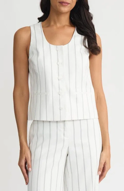 Kasper Pinstripe Scoop Neck Vest In White