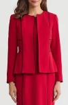 Kasper Piped Open Front Cardigan In Red