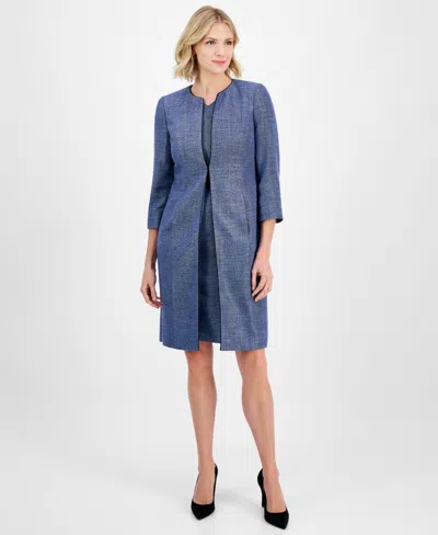 Kasper Women's Piping-trim Tweed Topper Jacket, Regular & Petite In California Sky,black