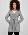 Kasper Plaid Belted Trench Coat, Regular & Petite In Gray