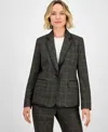 Kasper Plaid One-button Faux-leather Jacket, Regular & Petites In Multi