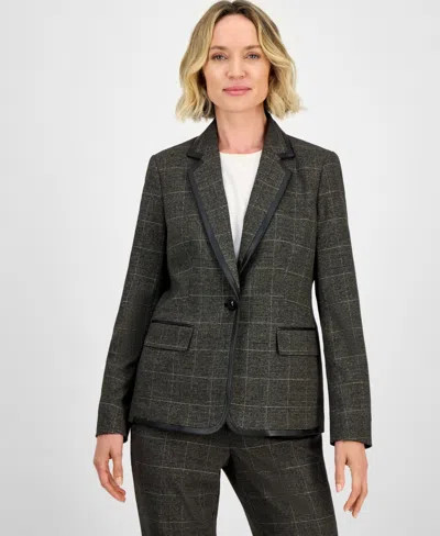 Kasper Plaid One-button Faux-leather Jacket, Regular & Petites In Multi