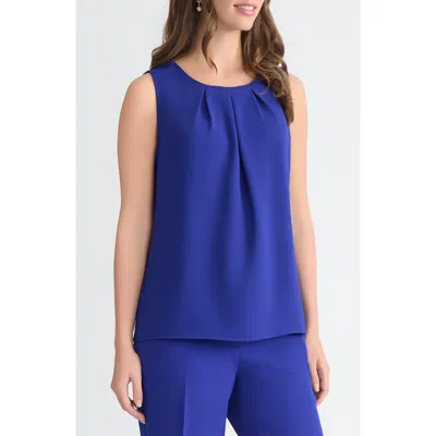 Kasper Pleat Neck Sleeveless Top In Blue