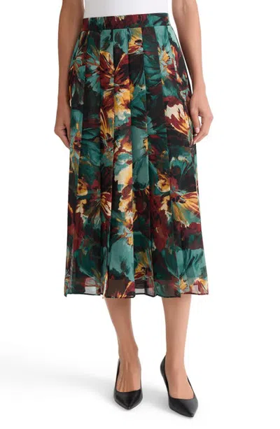 Kasper Pleated Floral Midi Skirt In Evergreen Multi