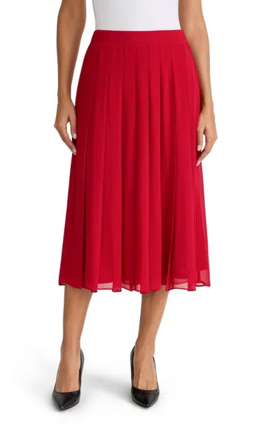 Kasper Pleated Front Midi Skirt In Fire Red