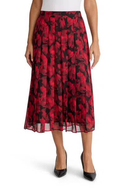 Kasper Pleated Front Midi Skirt In Fire Red Multi