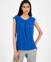 Kasper Pleated-neck Cap-sleeve Blouse, Regular & Petite In Blue
