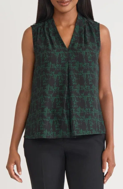 Kasper Pleated Shoulder Sleeveless Top In Green