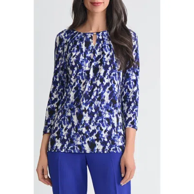 Kasper Pleated Three-quarter Sleeve Top In Blue