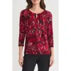 Kasper Pleated Three-quarter Sleeve Top In Red