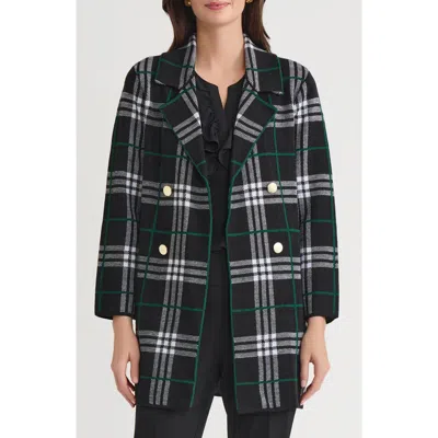 KASPER KASPER PLAID LONGLINE OPEN FRONT SWEATER COAT