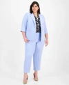 Kasper Plus Size 3 4 Sleeve One Button Blazer Sleeveless Printed Knot Front Blouse Stretch Crepe Fly Front  In Black