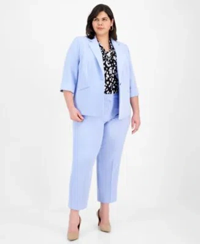 Kasper Plus Size 3 4 Sleeve One Button Blazer Sleeveless Printed Knot Front Blouse Stretch Crepe Fly Front  In Black