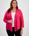 Kasper Plus Size 3/4-sleeve A-line Cardigan In Pink Perfection