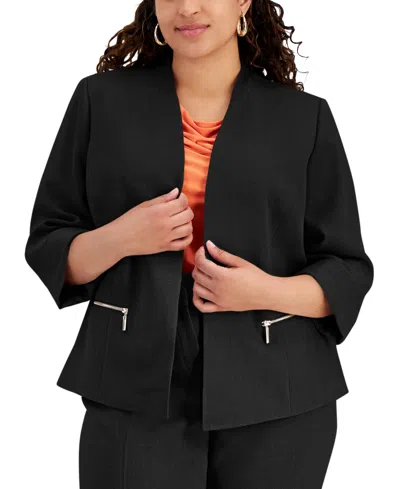 KASPER PLUS SIZE 3/4-SLEEVE COLLARLESS BLAZER