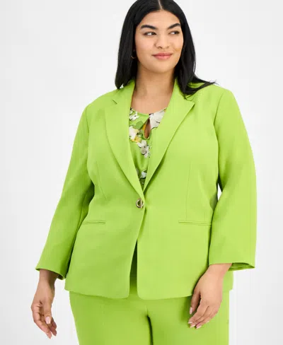 Kasper Plus Size 3/4-sleeve Eyelet Blazer In Kiwi