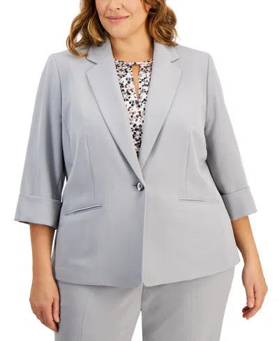 Kasper Plus Size 3/4-sleeve One-button Blazer In Grey Garden