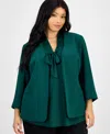Kasper Plus Size 3/4-sleeve Open-front Blazer In Green
