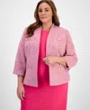 Kasper Plus Size 3/4-sleeve Open-front Blazer In Pink Perfection Multi