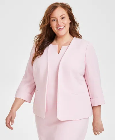 Kasper Plus Size 3/4-sleeve Open-front Blazer In Tutu Pink