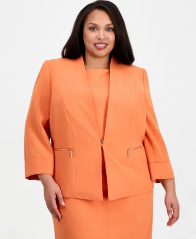 Kasper Plus Size 3/4-sleeve Collarless Blazer In Orange